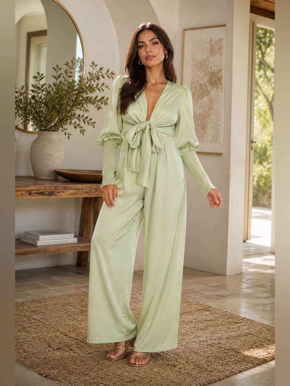Collective The Label Petite Frances Plunge Front Jumpsuit – Sage – UK 4 / US 0